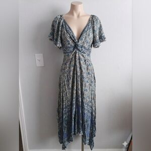 Angie Blue Floral Twist-Front Maxi Dress Cottage Core Boho